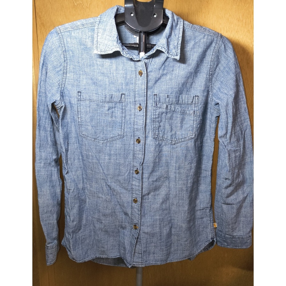 Carhartt Women's Sz M 8-10 Fairview Chambray Denim Blue Button Up Shirt Roll Tab